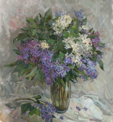Schilderij getiteld "Lilac" door Juliya Zhukova, Origineel Kunstwerk, Olie