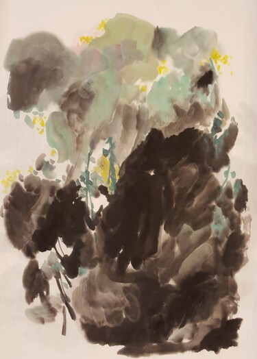 Pittura intitolato "Paysage abstrait N°2" da Yan Zhu, Opera d'arte originale, Inchiostro
