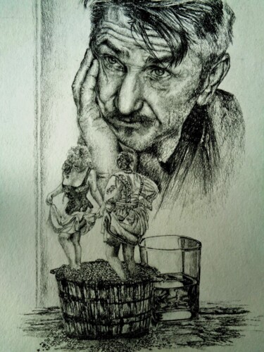 Dessin intitulée "Шон Пенн и заказанн…" par Evgenii Zibert, Œuvre d'art originale, Crayon Monté sur Carton