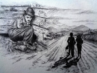 Dibujo titulada "Маленький человек.…" por Evgenii Zibert, Obra de arte original, Lápiz Montado en Cartulina