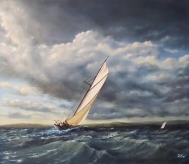 Картина под названием "''Vintage yacht in…" - Zigmars ''Sigmar'' Grundmanis, Подлинное произведение искусства, Масло