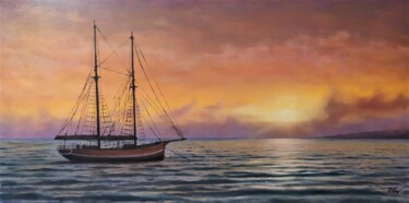 Peinture intitulée "''Vintage yacht in…" par Zigmars ''Sigmar'' Grundmanis, Œuvre d'art originale, Huile