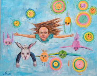 Картина под названием "Smiling at the wind." - Zina Vysota, Подлинное произведение искусства, Масло
