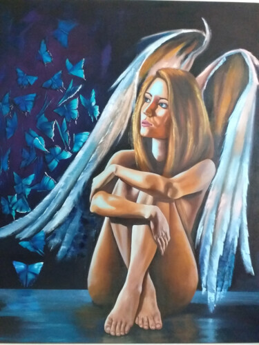 Painting titled "Under my wing." by Zina Vysota, Original Artwork, Oil
