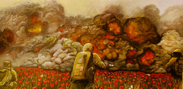Painting titled "Soldiers in a Poppy…" by Zita Barbara Sanders, Original Artwork, Oil