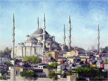 Peinture intitulée "Blue Mosque" par Ziya Eris, Œuvre d'art originale