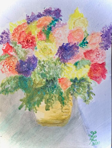 Peinture intitulée "Bouquet de fleurs" par Zoé Valy, Œuvre d'art originale, Aquarelle Monté sur Carton