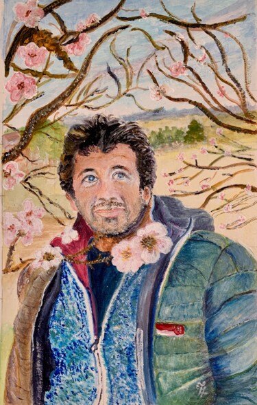 Painting titled "Patrick Bruel" by Zoé Valy, Original Artwork, Acrylic Mounted on Cardboard