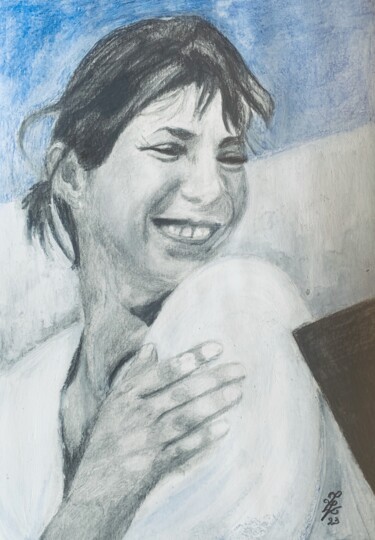 Painting titled "Hommage à Jane Birk…" by Zoé Valy, Original Artwork, Pencil Mounted on Cardboard