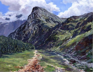 Schilderij getiteld "Mountain Path" door Zoe Norman, Origineel Kunstwerk, Olie Gemonteerd op Frame voor houten brancard