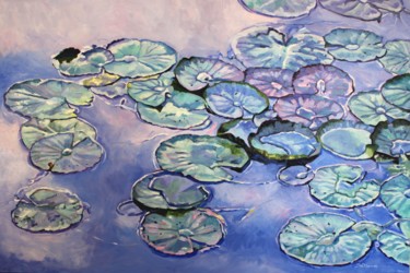Painting titled "Water-Lilies" by Zoe Norman, Original Artwork, Oil Mounted on Wood Stretcher frame