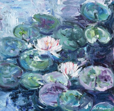 Painting titled "Garden Pond" by Zoe Norman, Original Artwork, Oil