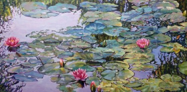 Schilderij getiteld "The Lily Pond" door Zoe Norman, Origineel Kunstwerk, Olie
