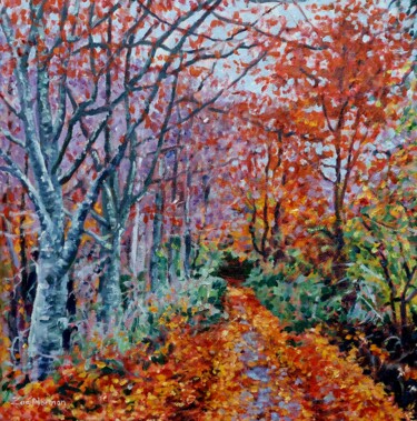Painting titled "Autumn Path" by Zoe Norman, Original Artwork, Oil Mounted on Wood Stretcher frame
