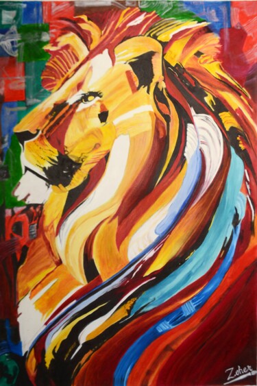 「Lion Abstract Art」というタイトルの絵画 Zoher Husain Shafiqueによって, オリジナルのアートワーク, アクリル