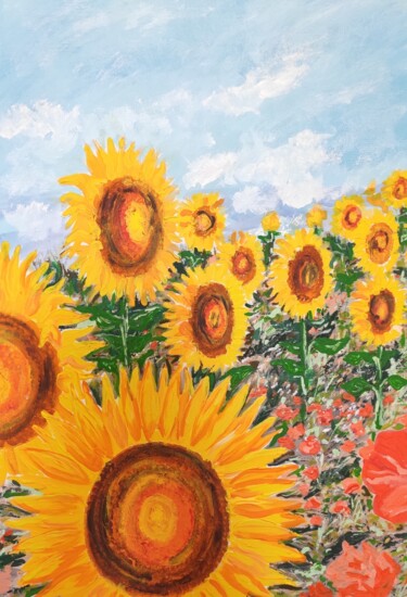 Malarstwo zatytułowany „Sunflowers, Paintin…” autorstwa Zoia Vla, Oryginalna praca, Akryl