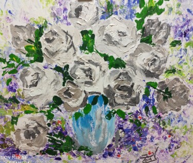 Malarstwo zatytułowany „White roses, Painti…” autorstwa Zoia Vla, Oryginalna praca, Akryl