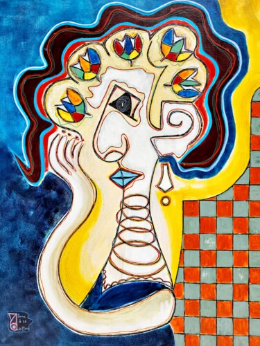 Malerei mit dem Titel "FEMME À LA COIFFURE" von Zol Artistic, Original-Kunstwerk, Acryl Auf Keilrahmen aus Holz montiert