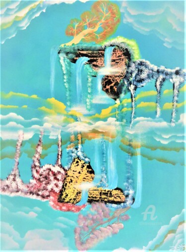 Pittura intitolato "The Flying Islands" da Zooj, Opera d'arte originale, Spray