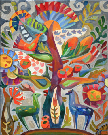 Peinture intitulée "Tree of life 7" par Zora, Œuvre d'art originale, Huile Monté sur Châssis en bois