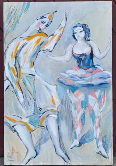 Painting titled "Harlequin and Colum…" by Zoya Lerman, Original Artwork, Oil