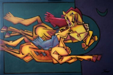 Pintura titulada "The horses gallop" por Zsolt Hanyu, Obra de arte original, Oleo Montado en Panel de madera