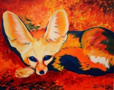 Painting titled "Fennac Fox" by Carrie Everitt, Original Artwork, Oil