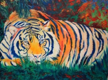 Painting titled "Tiger" by Carrie Everitt, Original Artwork, Oil