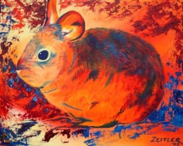 Painting titled "Volcano Rabbit" by Carrie Everitt, Original Artwork, Oil