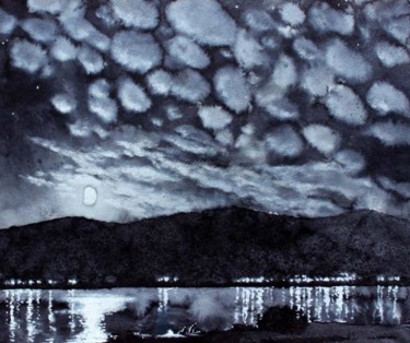Рисунок под названием "Night on the river" - Aleksey Zuev, Подлинное произведение искусства
