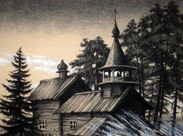 Рисунок под названием "Old church" - Aleksey Zuev, Подлинное произведение искусства