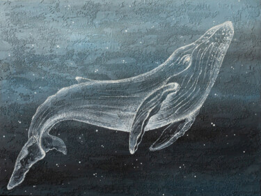 Painting titled "Universal whale" by Zukhra Atnasheva, Original Artwork, Acrylic Mounted on Wood Panel