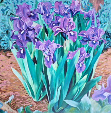 Peinture intitulée "Purple Irises" par Zulfiya Mukhamadeyeva, Œuvre d'art originale, Huile Monté sur Châssis en bois