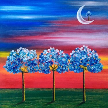 Ζωγραφική με τίτλο "Blue evening" από Zuzana Šmehylová, Αυθεντικά έργα τέχνης, Λάδι