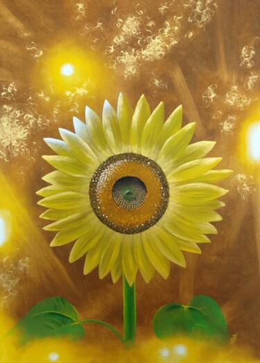 Картина под названием "Space sunflower" - Zuzana Šmehylová, Подлинное произведение искусства, Масло