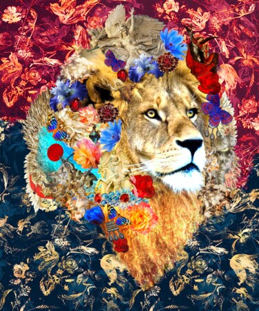 Digital Arts titled "Lion" by Zuzanna Sosnowska, Original Artwork, Digital Collage