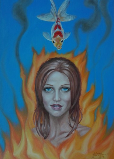 Ζωγραφική με τίτλο "Flaming with a fish" από Helena Zyryanova, Αυθεντικά έργα τέχνης, Λάδι