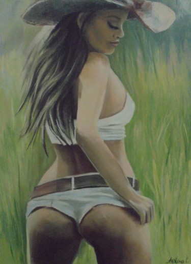 Painting titled "Cowgirl" by Liubov Aristova, Original Artwork, Oil