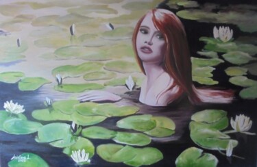 「Girl swimming betwe…」というタイトルの絵画 Liubov Aristovaによって, オリジナルのアートワーク, オイル