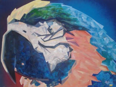 Картина под названием "Parrot Macaw popart" - Liubov Aristova, Подлинное произведение искусства, Масло