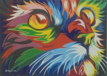 Schilderij getiteld "CAT POPART" door Liubov Aristova, Origineel Kunstwerk, Olie