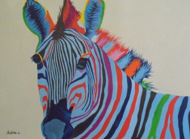 Schilderij getiteld "ZEBRA POPART" door Liubov Aristova, Origineel Kunstwerk, Olie