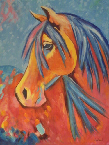 Schilderij getiteld "HORSE HEAD POPART" door Liubov Aristova, Origineel Kunstwerk, Olie