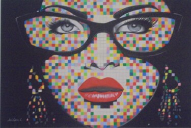 Schilderij getiteld "MOSAIC FACE POPART" door Liubov Aristova, Origineel Kunstwerk, Olie