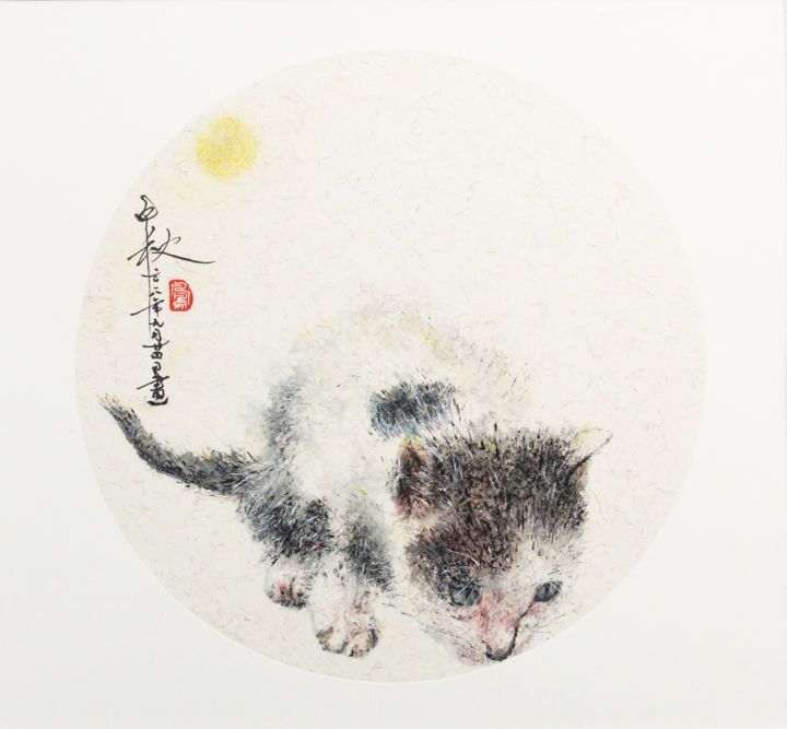 Ζωγραφική με τίτλο "猫" από 乔木, Αυθεντικά έργα τέχνης, Κερί