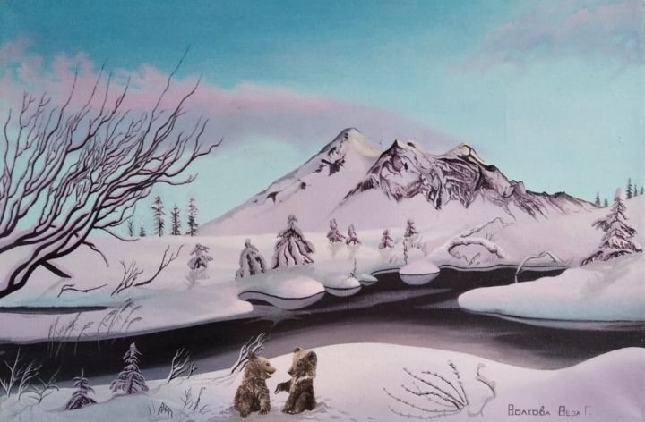 Картина под названием "Снежная зима." - Вера Волкова, Подлинное произведение искусства, Масло