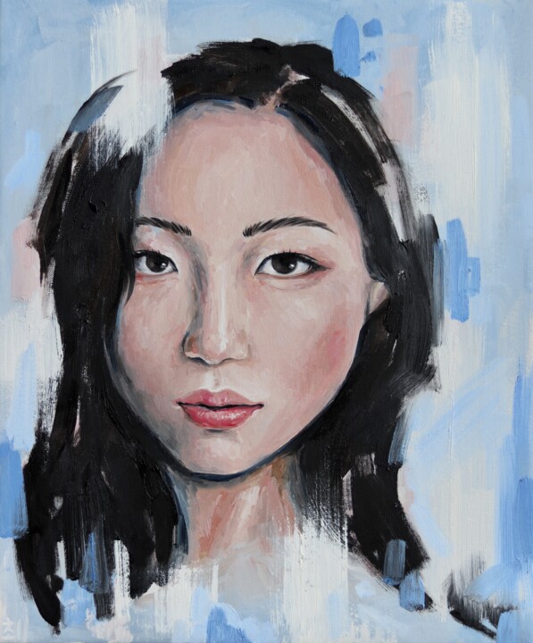 Painting titled "Girl in mirror" by Marina Ogai, Original Artwork, Oil