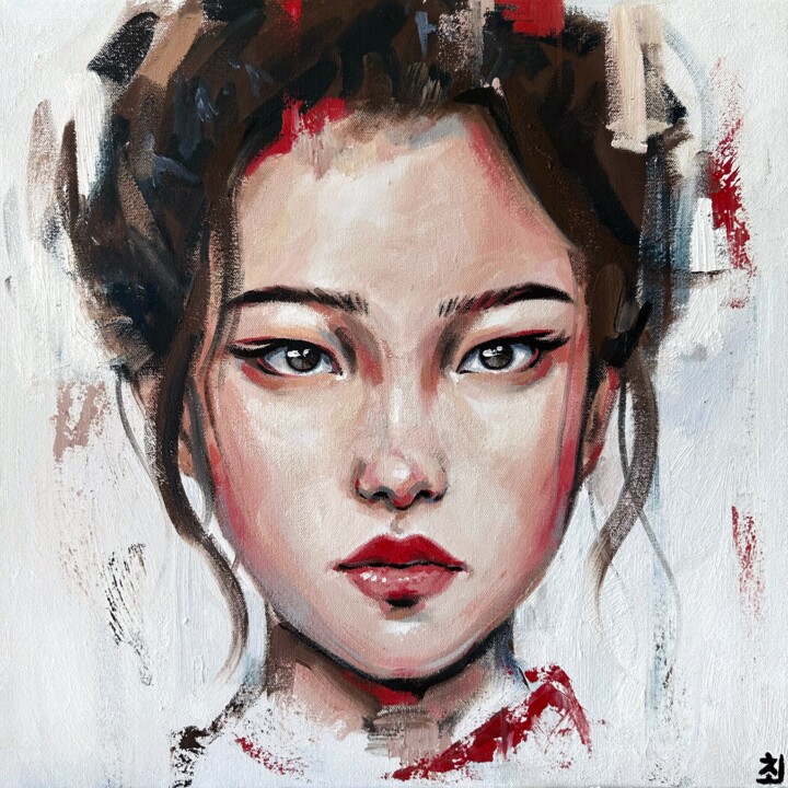 Peinture intitulée "GEISHA IN RED" par Marina Ogai, Œuvre d'art originale, Huile
