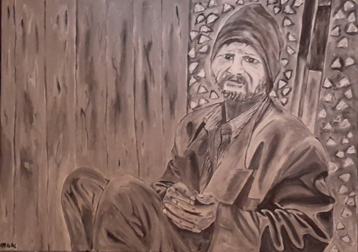 Painting titled "Fakir Adam" by Mustafa Kemal Karakaç, Original Artwork, Acrylic