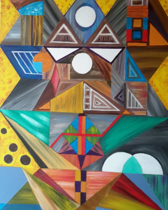 Painting titled "Geometrik Uzay" by Mustafa Kemal Karakaç, Original Artwork, Acrylic